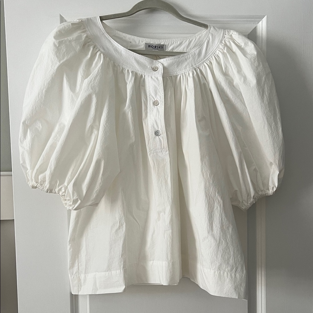 Horses Atelier puff sleeve pima cotton blouse size 3 8/10 Large XL NWT